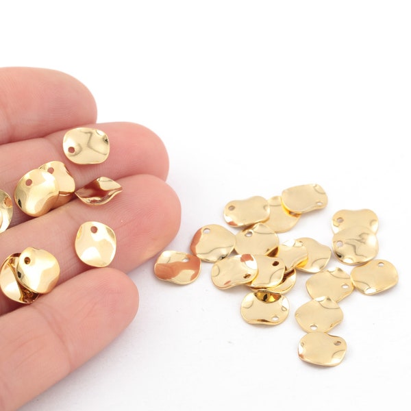 8mm 24k Shiny Gold Plated Wavy Disc Charm, 1 Hole Disc Jewelry, Stamping Tag, Tiny Round Charm, Gold Plated Round Jewelry, 10Pcs, AL-378