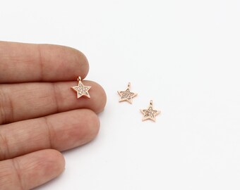 Rose goud vergulde zirkonia ster hanger, zirkonia ster armband, hemelse sieraden, ketting hanger, 10 x 11 mm, ZR-84