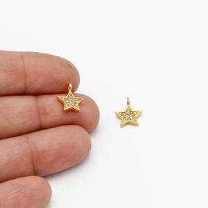 24k Gold Plated CZ Star Charm, Zirconia Star Pendant, Cubic Zirconia Star Bracelet, Celestial Jewelry, Necklace Pendant, 10x11mm, ZR-49