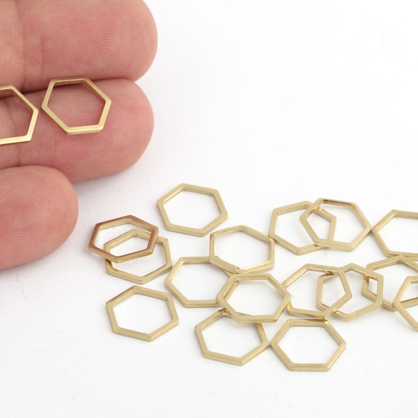 12x14mm Raw Brass Hexagon Charms, Brass Hexagon Pendant, Raw Brass Hexagon Earrings, Hexagon Jewelry, Hexagon Connector, 10Pcs, RAW-45