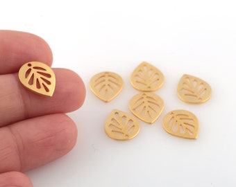 Matte vergulde blad hanger, tiny leaf hanger, mini blad oorbel, messing blad sieraden, mat verguld blad ketting, 11x14mm, 6 stuks, MT-40
