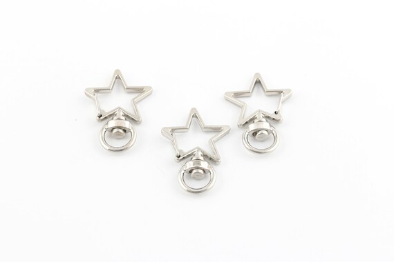 24x34mm Rhodium Plated Clasp Star Keychain, Star Key Lobster