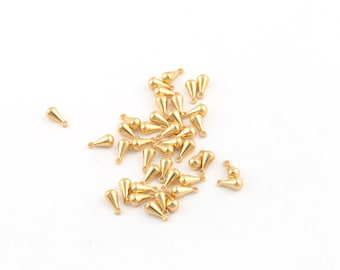 4x8mm 24k Shiny Gold Drop Charms, Mini Drop Pendants, Gold Plated Teardrop Beads, Mini Pendant Charms, Tiny Drop Charms, 10 Pcs, AL-119