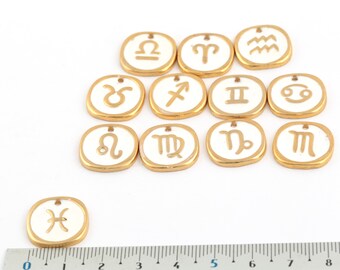 24k Gold Plated Zodiac Sign Charms, Zodiac Sign Pendant, Astrology Charms, Horoscope Jewelry, Colored Zodiac Pendant, 17mm, 1Pcs, AL-800