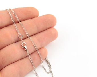 Rhodium Plated Dainty Necklace Chain, Tiny Necklace Chain, Finished Chain, Rhodium Plated Cable Chain, 15-16-17-18-20-22-25 inç, AL-1119
