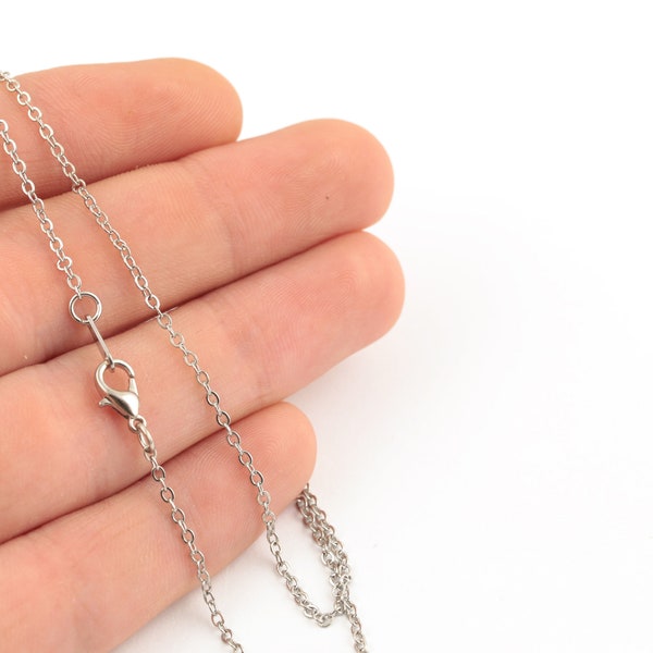 Rhodium Plated Dainty Necklace Chain, Tiny Necklace Chain, Finished Chain, Rhodium Plated Cable Chain, 15-16-17-18-20-22-25 inç, AL-1119