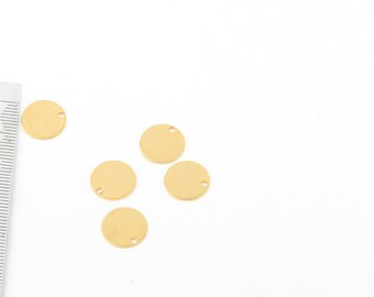 12mm 24k Gold Plated Circle Charms, 1 Hole Stamping Tag, Gold Plated Disc Jewelry, Coins Charms, Personalized Disc Charms, 10 Pcs,  AL-23