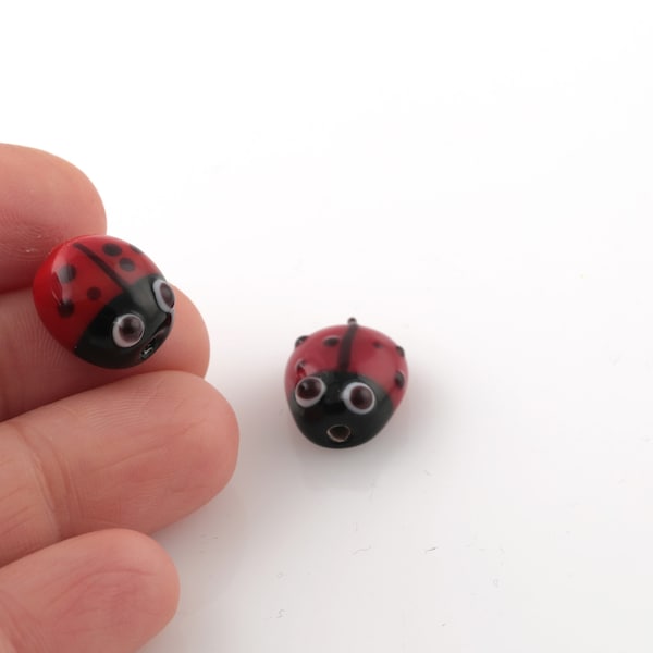 Hand Made Murano Glass Ladybug Beads, Murano Animal Beads, Glass Ladybug Beads, Ladybug Bracelet Beads, Animal Jewelry, 13x16mm, 1Pcs, MR-31