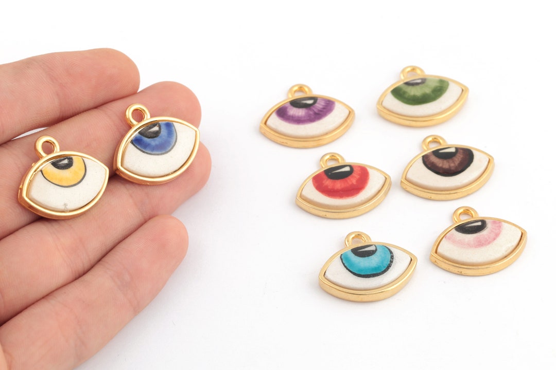 24k Gold Plated Ceramic Eye Locket Pendant, Ceramic Evil Eye Jewelry