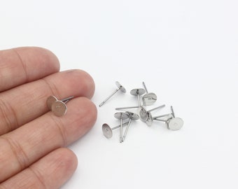 10 pcs 6mm Rhodium Plated Earring Stud, Stud Ear Posts, Flat Pad Earring, Ear Studs, Jewelry Making, Earrings Findings, DIY Jewelry, CP-83