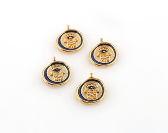 24k Gold Plated Hamsa Charms, Enamel Fatma's Hand Pendant, Coin Hand Charm, Hamsa Medallion, Fatima Hand Charms, 14x18mm, 1Pcs, AL-1070