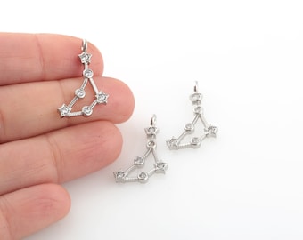 Rhodium Plated Zodiac Sign Charms, Capricorn Sign Pendant, Astrology Charms, Horoscope Jewelry, CZ Zodiac Pendant, 15x25mm, 1Pcs, SL-214