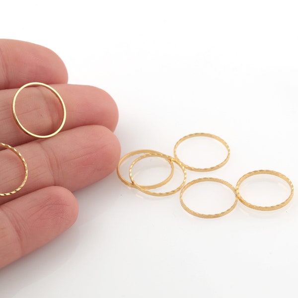 14mm 24k Gold Plated Knurled Ring, Circle Connector, Gold Plated Hoops, Round Charms, Closed Flat Ring, Linking Rings, 10Pcs, AL-1001