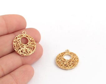 24k Gold Plated Round Pendant, Hollow Round Earrings, Gold Plated Round Jewelry, Hollow Round Necklace, Whosale, 18x20mm, 1Pcs,AL-451