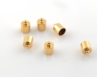 24k Shiny Gold Plated İnner Size 8mm End Cap, Huge End Caps, Solid Brass End Cap, Gold Plated End Cap, Connector, 9x12mm, 6 Pcs, AL-1043