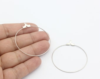 40mm Rhodium Plated Earring Hoops, Circle Earrings, Rhodium Plated Earrings Findings, Ear Wire, Large Hoops, Jewelry Making, 6 Pcs, CP-44