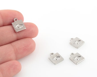 Rhodium Plated Square Pendant, Evil Eye Pendant, Square Charms, Evil Eye Necklace, Rhodium Plated Findings, Jewelry Supplier, 1Pcs, SL-177