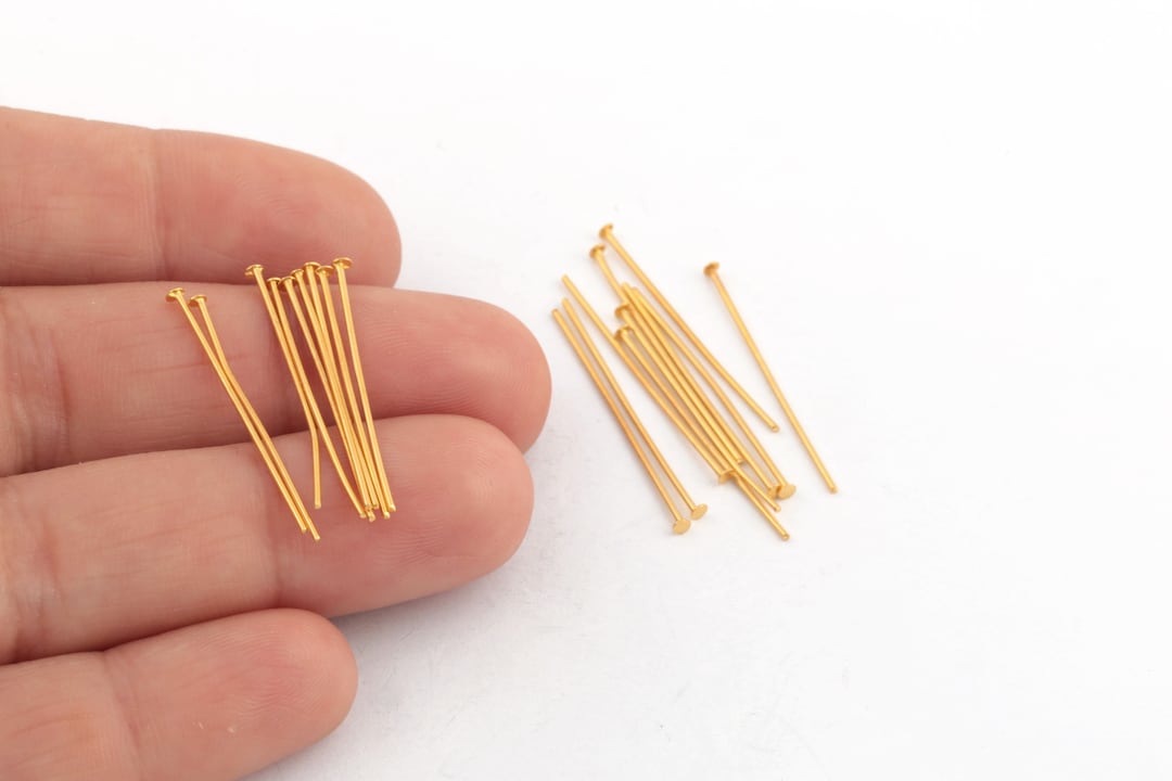 0.60x25mm 24k Gold Plated Flat Head Pins, Brass Eye Pins, Bead Needle