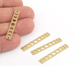 Raw Brass Textured Moon Phase Bar Charm, Moon Phase 2 Hole Crescent Pendant, Textured Rectangle, Jewelry Supplies, 6x40mm, 6 Pcs, RAW-133