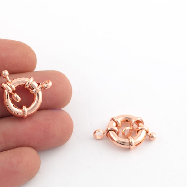 15mm Rose Gold Plated Sailor Clasp, Large Spring Ring, Rose Gold Plated Spring Buckle, Necklace Component, Round Clasp, 1 Pcs, CL-51