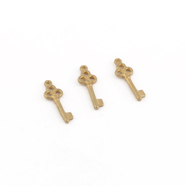 Raw Brass Key Pendant, Raw Brass Key Earrings, Brass Key Charms, Tiny Key Jewelry, Key Bracelet, Jewelry Supplies, 7x21mm, 3Pcs, RAW-125