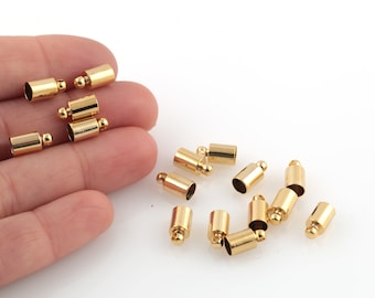24k Shiny Gold Plated İnner Size 4.5mm End Cap, Huge End Caps, Solid Brass End Cap, Gold Plated End Cap, Connector, 5x10mm, 10 Pcs, AL-958