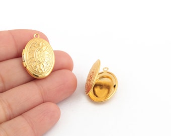 24k Shiny Gold Plated Oval Locket Charms, Necklace Photo Locket, Locket Medallion, Personalized Locket Jewelry, 16x24mm, 1 Pcs, AL-626