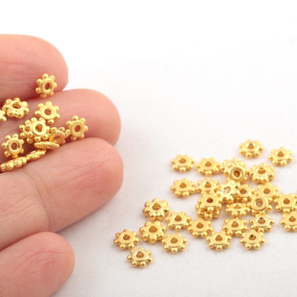 5mm Matt Gold Plated Flower Beads, Tiny Spacer Beads, İmpeller Separator Beads, Matt Gold Rondelle Beads, Jewelry Making, 25 Pcs, MT-123