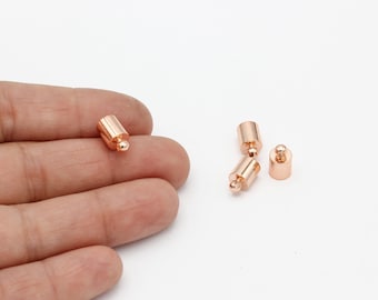 Rose Gold Plated İnner Size 5mm End Cap, Huge End Caps, Solid Brass End Cap, Rose Gold Plated End Cap, Connector, 6x10mm, 10 Pcs, RS-340