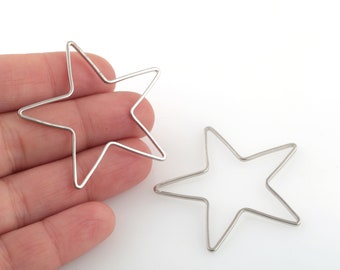Rhodium Plated Star Charms, Star Earring, Rhodium Plated Star Pendant, Star Jewelry, Star Connector, Jewelry Supplies, 40mm, 2 Pcs, SL-125