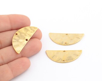 24k Gold Plated Semi Circle Charm, Half Moon 2 hole Necklace, Gold Plated Semicircle Connector, Semi Circle Earrings, 14x33mm, 1 Pcs, AL-301