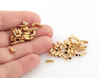 24k Shiny Gold Plated İnner Size 2mm End Cap, Huge End Caps, Solid Brass End Cap, Gold Plated End Cap, Connector, 10 Pcs, AL-1013