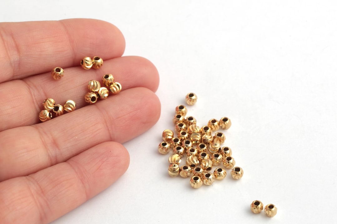 4mm 24k Gold Plated Laser Cut Beads, Laser Cut Spacer Beads, Solid