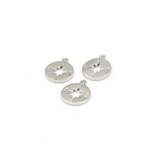 Rhodium Plated Compass Charm, Tiny Compass Pendant, Rhodium Plated North Star Compass Necklace, Compass Jewelry, 12x14mm, 1Pcs, SL-389