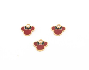 24k Gold Plated Mickey Mouse Charm, Mickey Mouse Pendant, Enamel Mickey Mouse Earrings, Tiny Mickey Mouse Jewelry, 11mm, 1Pcs, AL-520