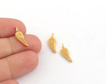 24k glänsande guldpläterad vingberlock, litet vingehänge, guldpläterade vingörhängen, minivingesmycken, smyckestillverkning, 5 x 15 mm, 1 st, AL-723