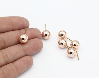 9mm Rose Gold Plated Ball Earrings, Stainless Steel Earrings, Ball Stud Earrings, Earring Post, Jewelry Making, Earrings Findings, CP-66