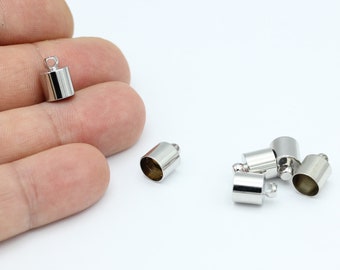 Rhodium Plated Binnenmaat 7mm Eindkap, Enorme Eindkappen, Massief Messing Eindkap, Rhodium Plated Eindkap, Connector, 8x11mm, 6 Stuks, SL-422