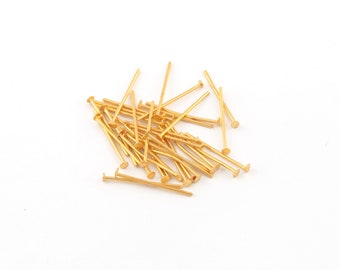 0.80x20mm 24k Gold Plated Flat Head Pins, Brass Eye Pins, Bead Needle, Head Pin, Gold Plated Flat End Pins, Jewelry Making, 12 Pcs,  AL-36