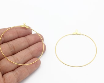 Aros de pendientes chapados en oro de 50 mm y 24 k, pendientes circulares, hallazgos de pendientes chapados en oro, alambre para orejas, aros grandes, fabricación de joyas, 6 piezas, CP-96