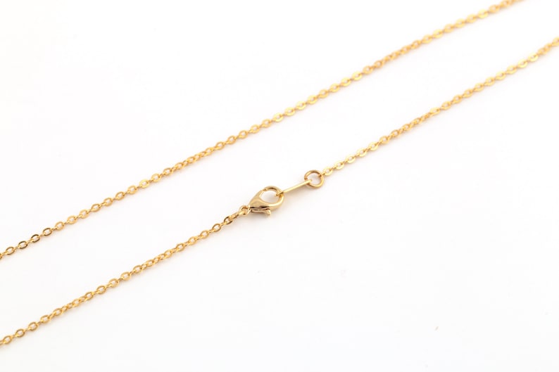 May include: A gold chain necklace with a lobster clasp closure.