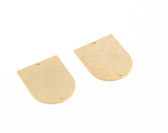 24k Gold Plated Textured D Shaped Charms, Brass D Pendant, D Shaped 2 Holes Earring Findings, Semi Circle Charm, 28x35mm, 1 Pcs,AL-497
