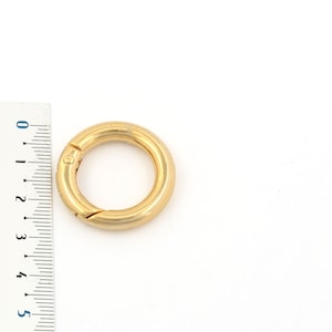May include: A gold-colored metal ring with a spring-loaded clasp. The ring is about 1 inch in diameter.