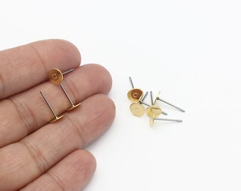 10 pcs 6mm 24k Gold Plated Earring Stud, Stud Ear Posts, Flat Pad Earring, Ear Studs, Jewelry Making, Earrings Findings, DIY Jewelry, CP-109