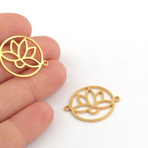 24k Gold Plated Flower of Life Pendant, Flower Bracelet, Two Hole Round Bracelet Charm, Gold Plated Flower Jewelry, 20X25mm, 1Pcs, AL-743