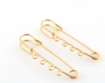 24k Gold Plated Safety Pin Pendant, Safety Pin Charms, Safety Pin Jewelry, Safety Pin Connector, 4 Hole Safety Pin Earrings, 1Pcs, AL-1106