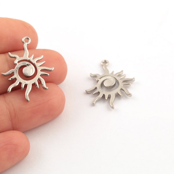 Rhodium Plated Sun Charm, Sunshine Pendant, Sun For Dangle, Rhodium Plated Sun Jewelry, Sunburst Necklace, 19x24mm, 1Pcs, SL-434