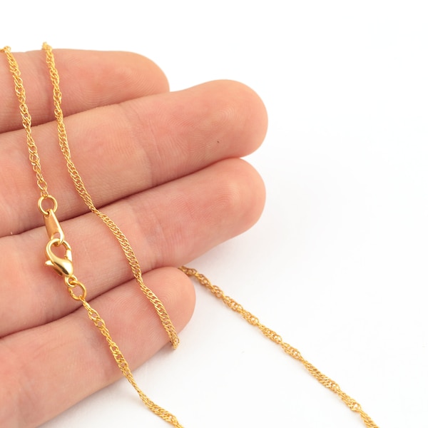 24k Gold Plated Curb Necklace Chain, Dainty Necklace Chain, Finished Chain, Gold Plated Soldered Chain, 15-16-17-18-20-22-25 inç, AL-1120