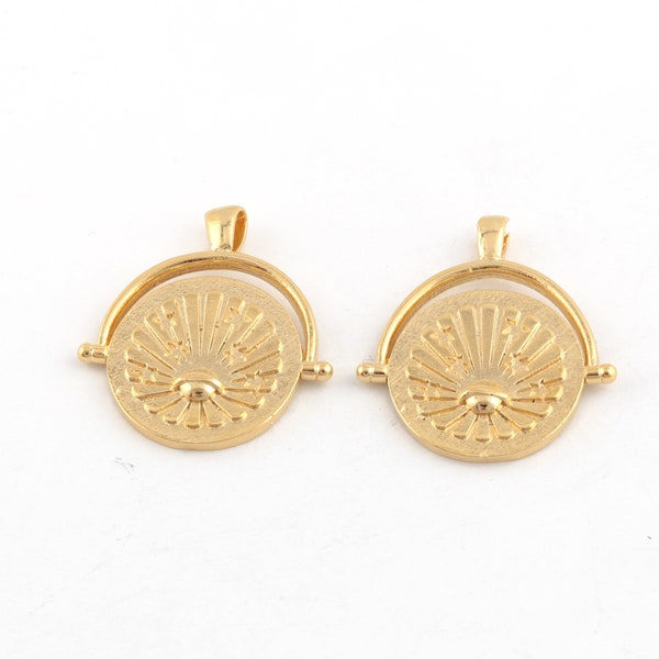 24k Oro lucido placcato Galaxy Charms, Galaxy Medallion, Anthem Jewelry, Galaxy Necklace, Gold Plated Medallion, 27x30mm, 1 Pz, AL-181