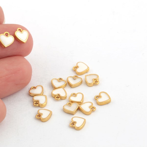 24k Gold Plated Enamel Heart Pendant, Colored Tiny Heart Charm, Enamel Heart Jewelry, Gold Plated Love Necklace, 6mm, 2Pcs, AL-650